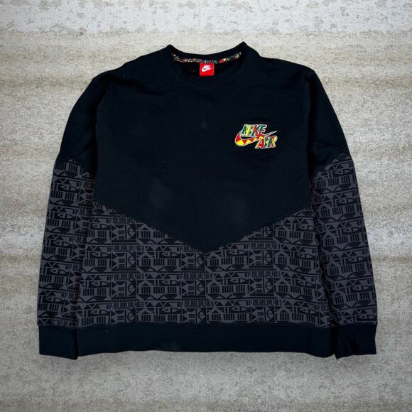 Nike Sweatshirt Jet Black Cotton Pullover Crewneck Multicolor Swoosh - Picture 1 of 6